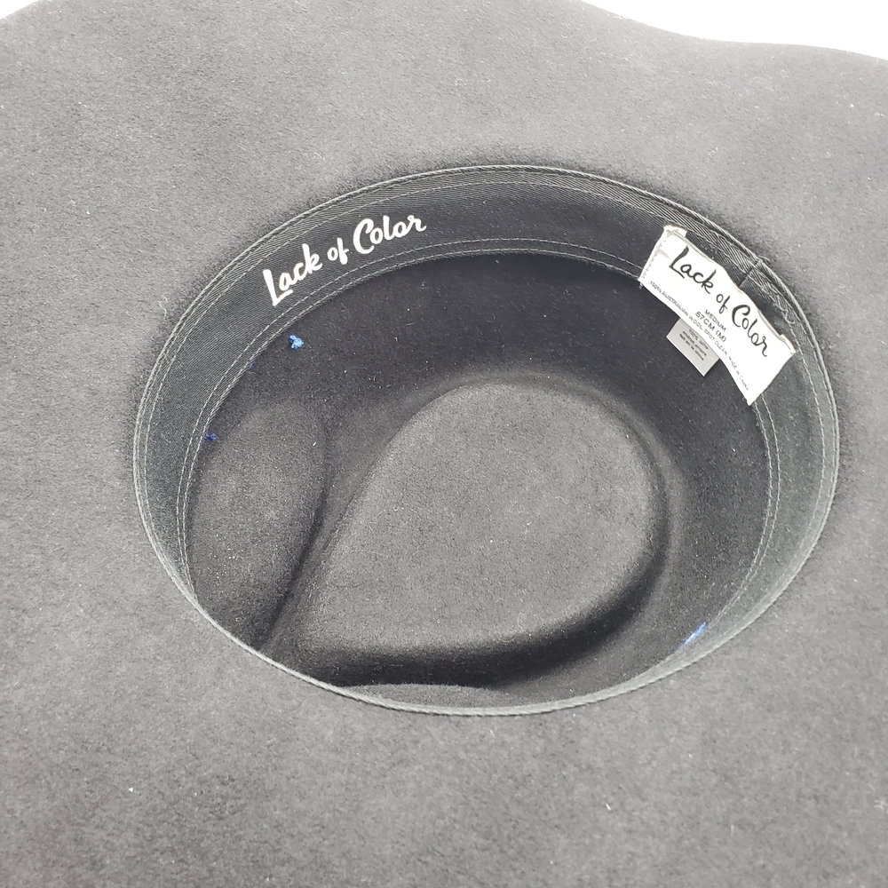 Lack Of Color Med 57cm Black Wool Hat Blue Feather green black band embroidered - Picture 8 of 11